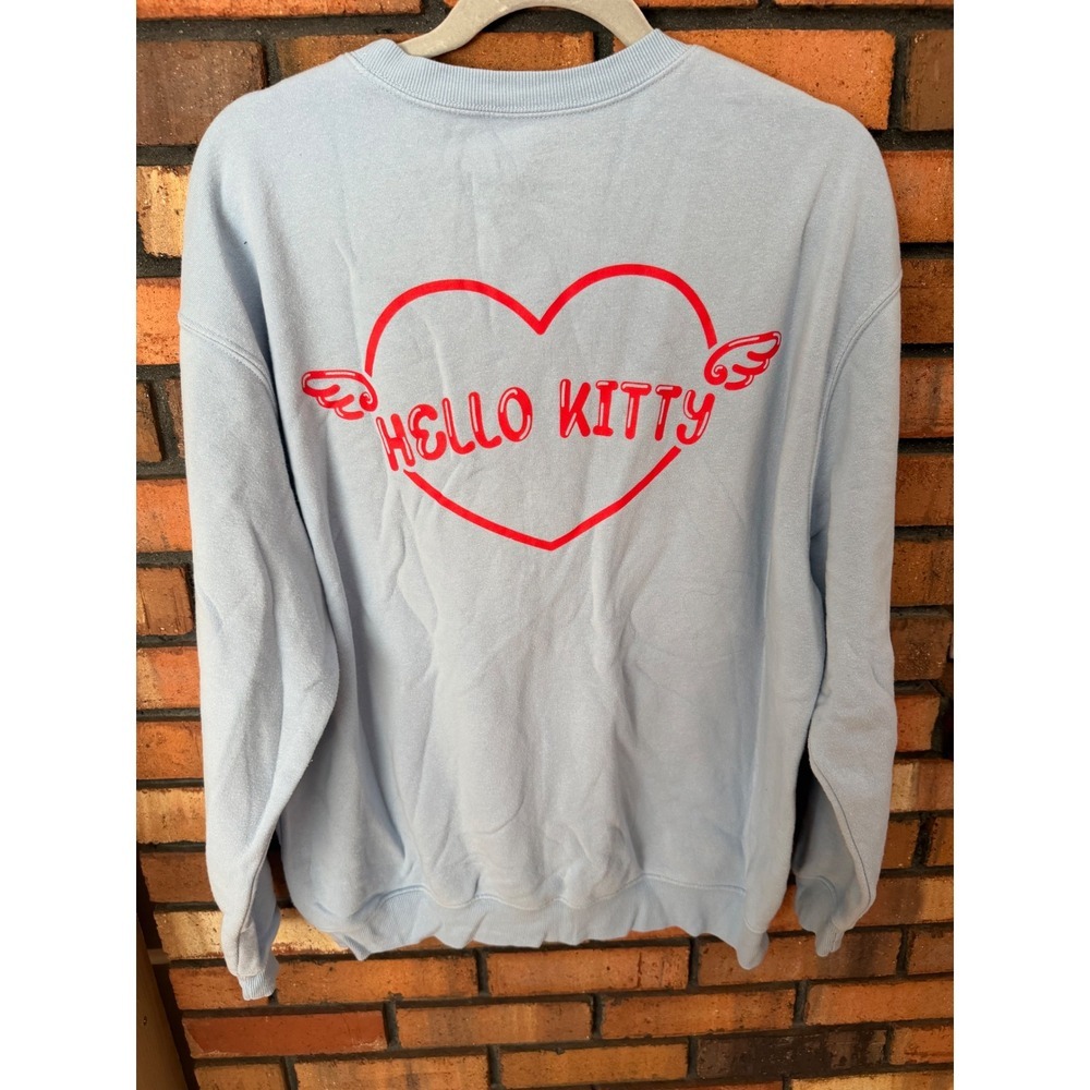 Hello Kitty Sanrio Blue Heart Graphic Crewneck Sweatshirt Large SIL-34452 - Picture 2 of 4